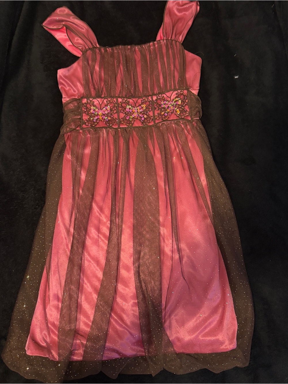 My Michelle Pink Dress with Brown Tulle Accents
